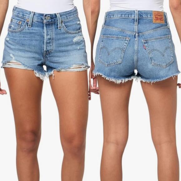 Levi's Premium Women's 501 Original Shorts In Blow Big Horns Wash Distressed 24 - Picture 1 of 16